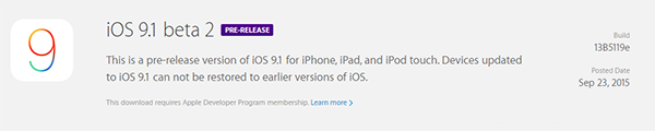 iOS9.1开发者预览版Beta2今日正式发布