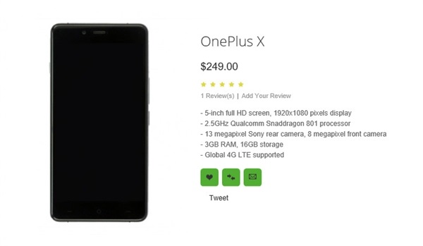 一加OnePlus X新机售价曝光 国外售价249美元