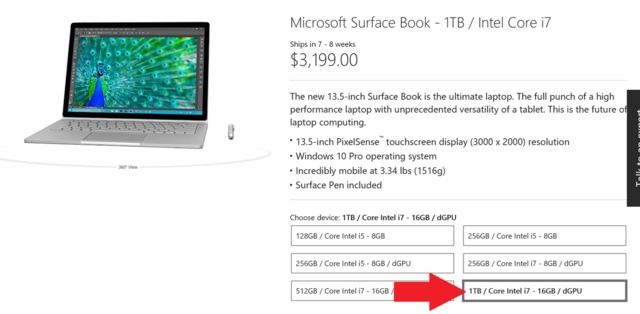 Surface Book顶配版上架 内置1TB固态硬盘
