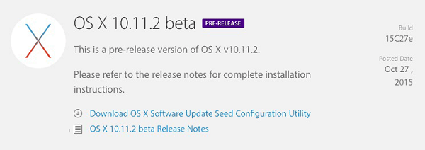 苹果发布OS X 10.11.2开发者版Beta1：增强稳定性