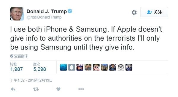 美总统候选人抵制苹果：不解锁iPhone 只用三星