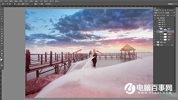 Photoshop打造霞光中的大气海景婚片教程