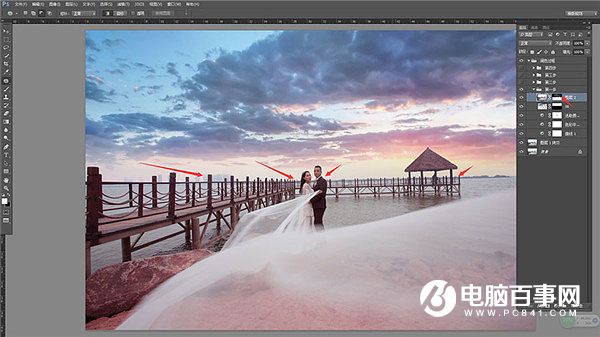 Photoshop打造霞光中的大气海景婚片教程