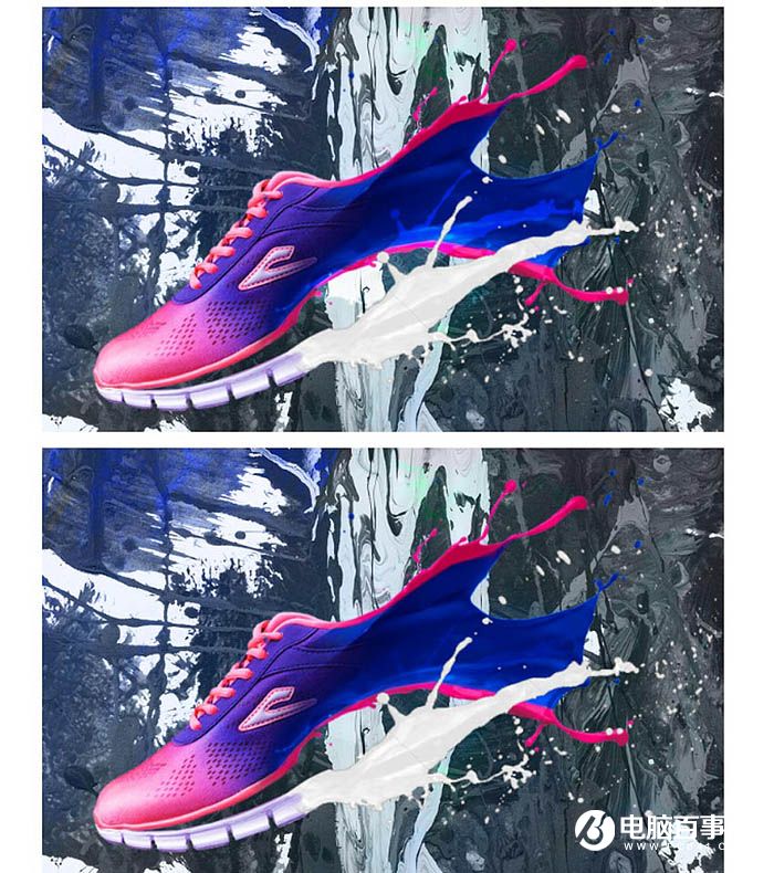 Photoshop制作喷溅运动鞋效果图