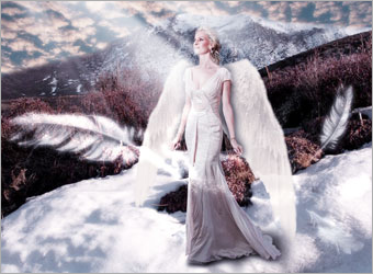 PS合成站在雪地中的天使人物照片教程