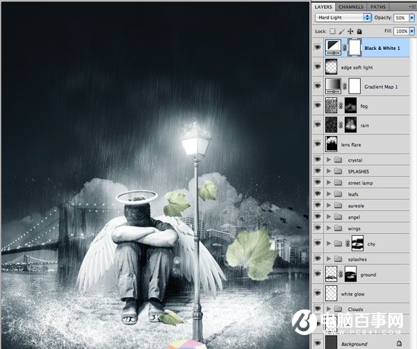 Photoshop合成雨夜中失落的天使照片