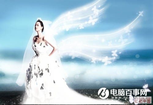Photoshop打造梦幻的蓝色天使婚片教程