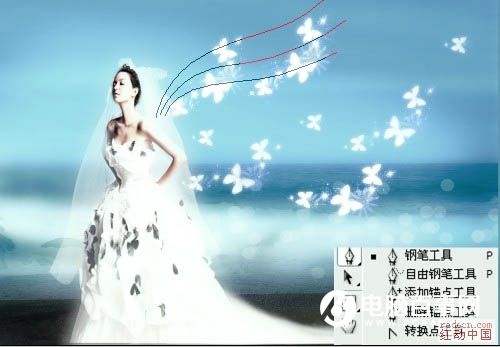 Photoshop打造梦幻的蓝色天使婚片教程