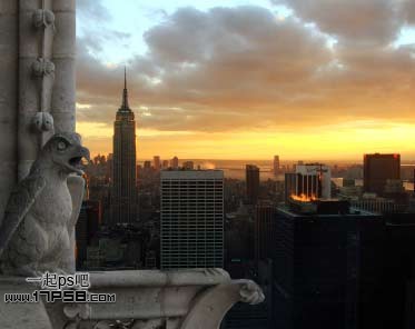 Photoshop合成在阳台眺望城市美景的美女教程
