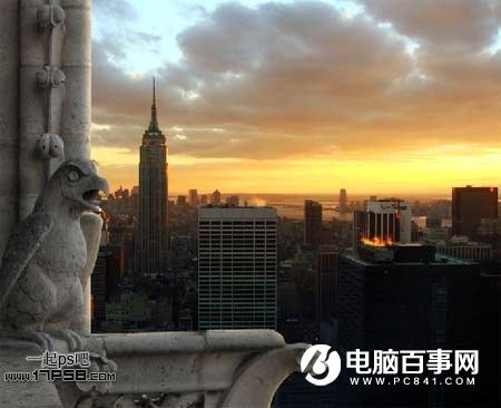 Photoshop合成在阳台眺望城市美景的美女教程