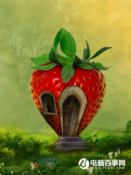 Photoshop合成漂亮的草莓小屋教程