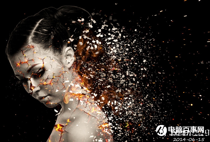 Photoshop给美女加上超酷的火焰碎片效果教程