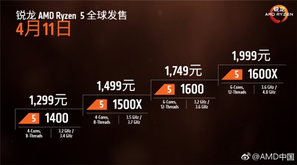 AMD Ryzen 5处理器发布 AMD Ryzen5多少钱/什么时候上市
