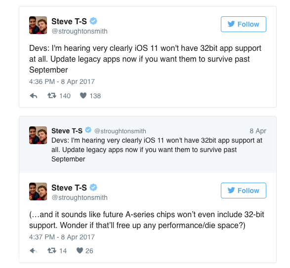 开发者透露：iOS11将完全停止支持32位应用