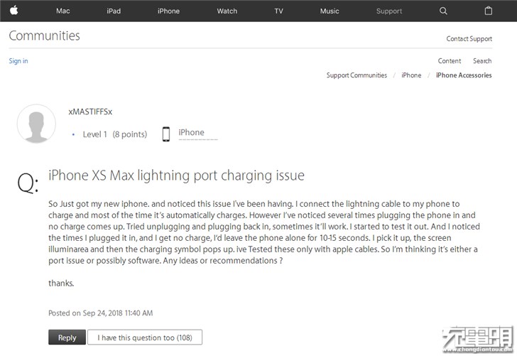 苹果iPhone XS Max曝无法充电Bug，你中招没有？