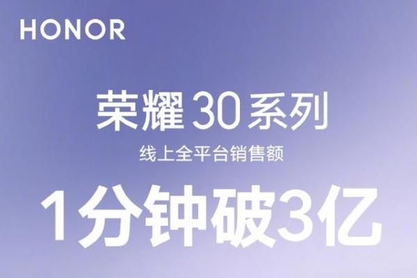 潮流旗舰荣耀30系列正式开售 线上全平台销售额1分钟破3亿