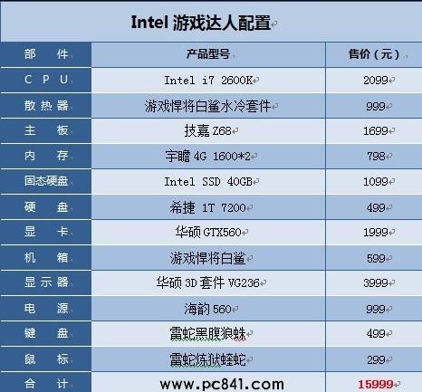 1.6万酷睿i7 独显装机达人超频电脑配置单
