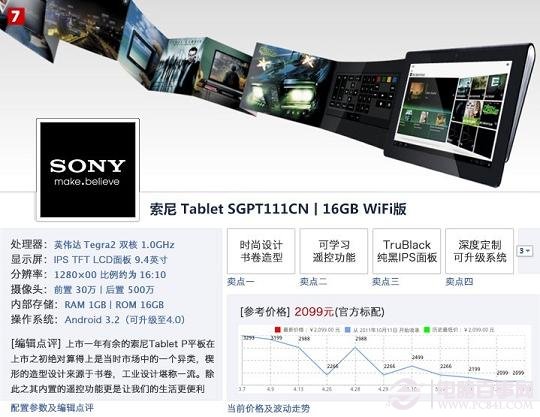 索尼Tablet SGPT111CN 16GB Wifi版