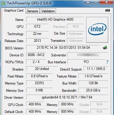 GPU-Z软件检测出的HD4600核心显卡参数