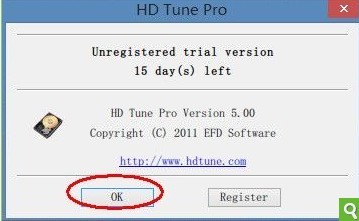 HD Tune初次安装使用的试用期提示