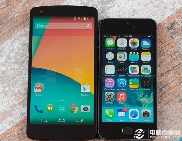 Nexus 5与iPhone 5s正面外观对比