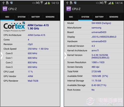 三星Exynos 5420平台CPU-Z截图