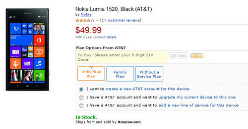 诺基亚Lumia 1520国外新年大促销仅售50美元
