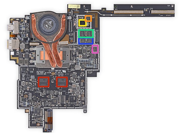 Surface Pro 3主板正面芯片特写