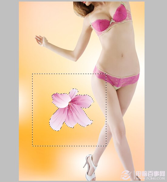 Photoshop给美女穿上花瓣衣服 电脑百事网