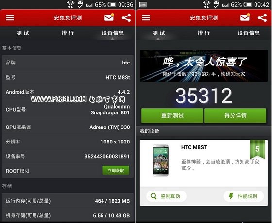 HTC One时尚版安兔兔跑分