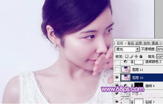 Photoshop打造淡紫色的室内女生头像照片
