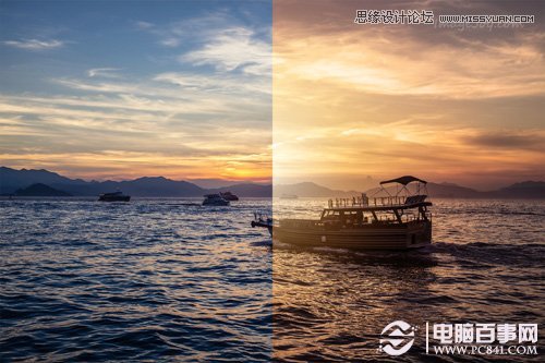 Photoshop调出海面渔船照片唯美的黄昏效果