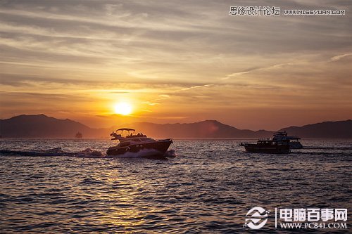Photoshop调出海面渔船照片唯美的黄昏效果